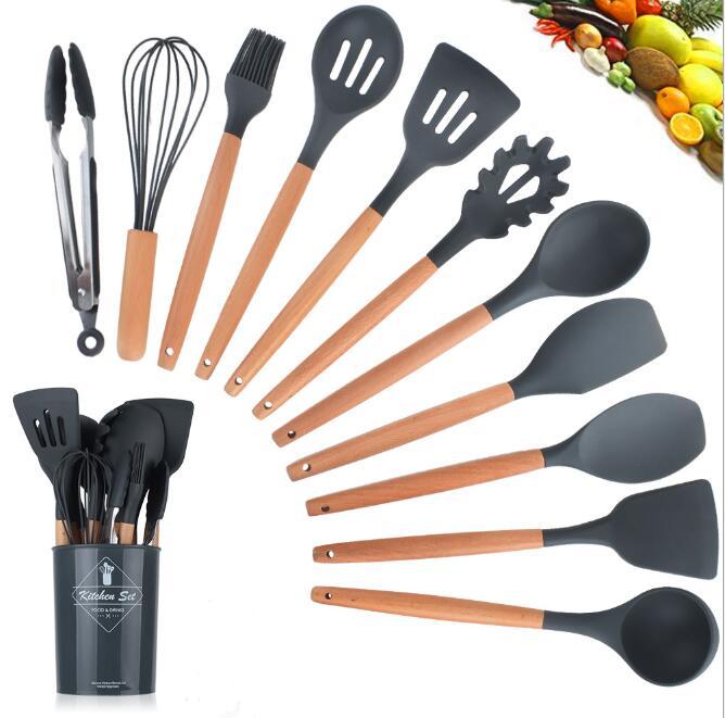 Food International Silicone Kitchenware With Wooden Handle